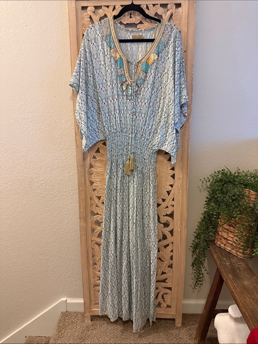 Skemo Light Blue Embellished Boho Maxi Dress